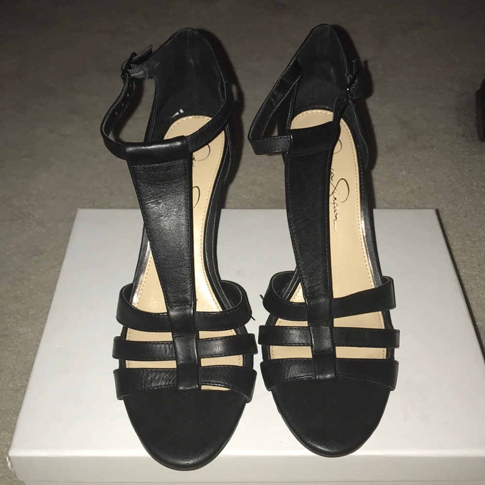 Jessica Simpson black sandal wedges.